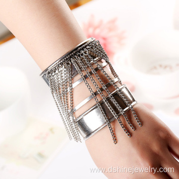 Classical Multi Chains Tassel Cuff Initial Bangle For Lady